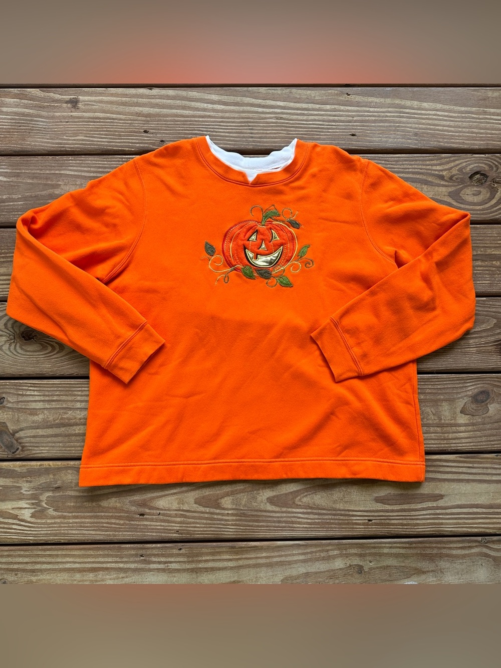 Vintage White Stag Halloween Pumpkin Sweatshirt Orange Fleece Pullover XL 16/18